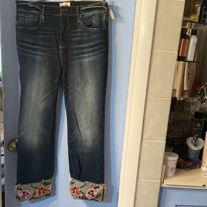 DRIFTWOOD Dark Blue Jeans with Floral Embroidery